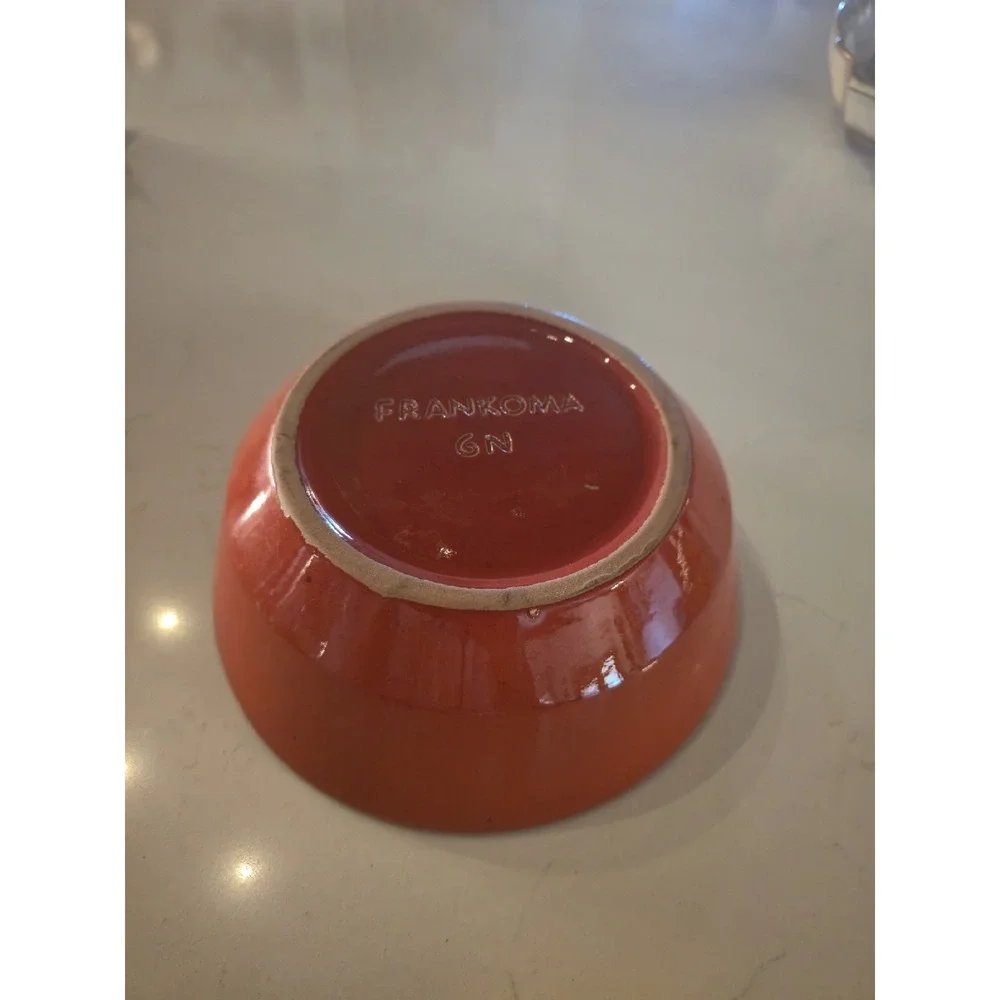 Vintage Frankoma Pottery 6N Flame Red, Orange, Brown Serving Vegetable Bowl 7.5